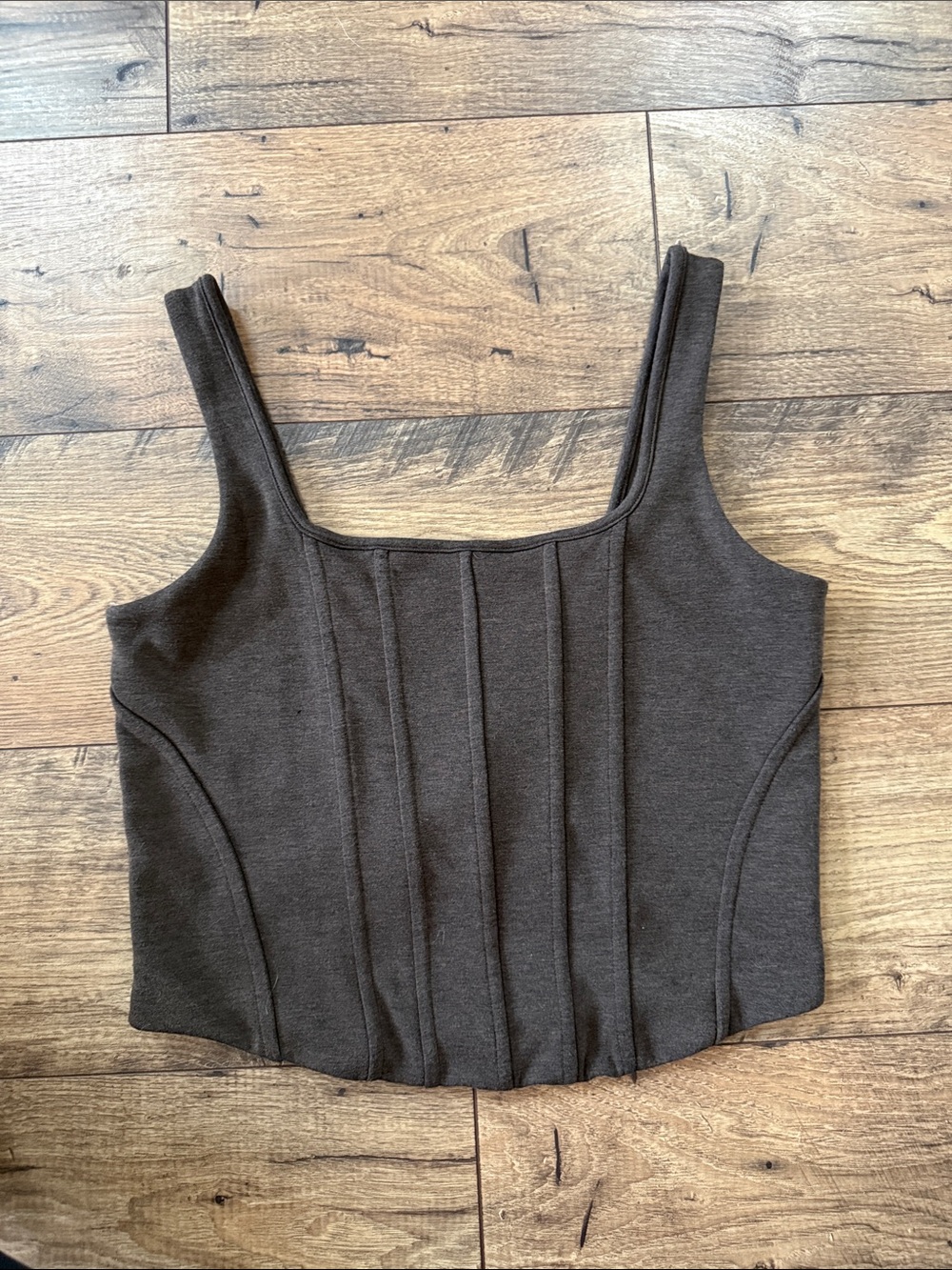Women's Square Neck Corset-Style Tank Top - Brown